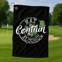May Contain Alcohol Funny Saint Paddy's St Patrick's Day Golf Towel thumb 1