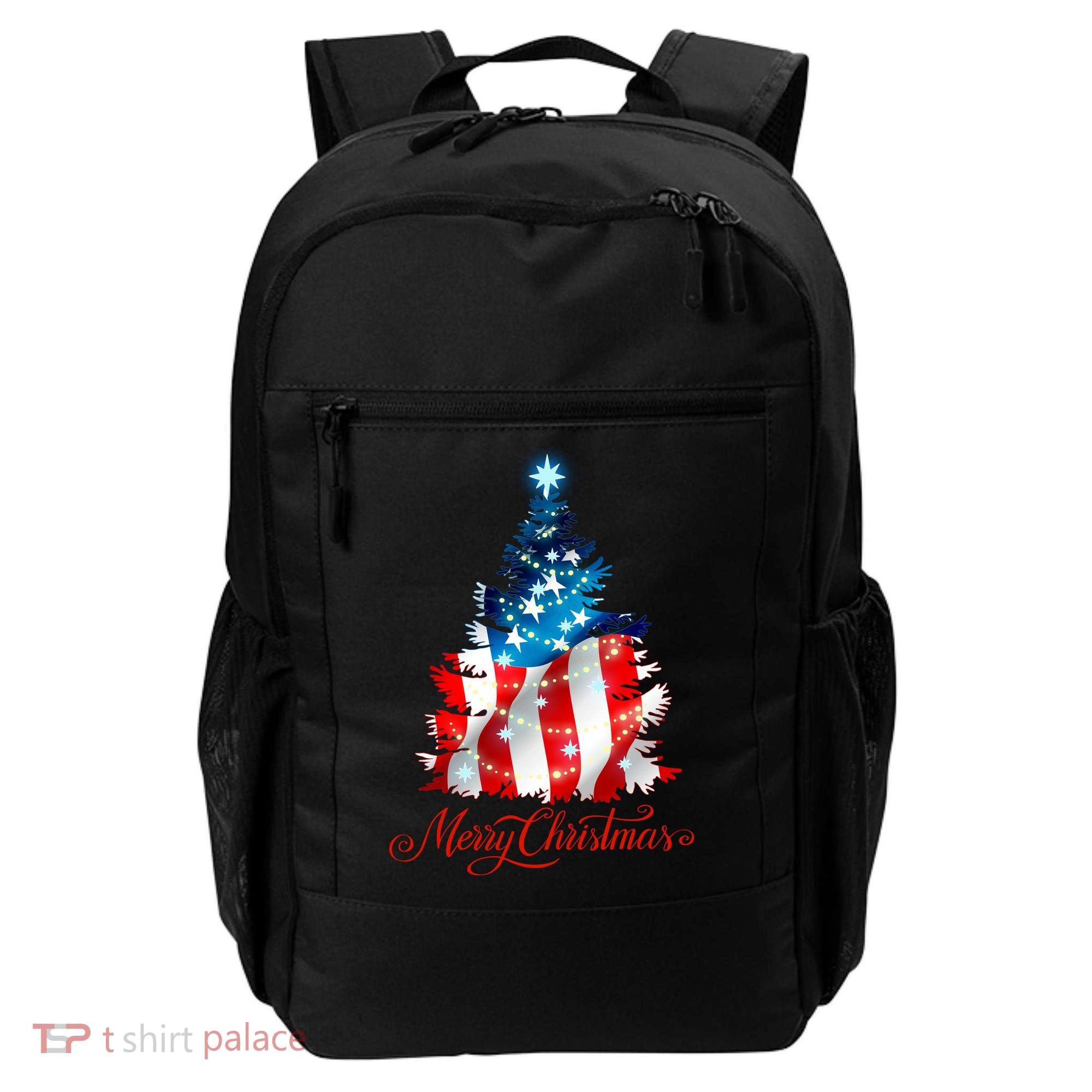 Merry Christmas American Flag Christmas Tree Backpack