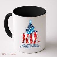 Merry Christmas American Flag Christmas Tree Coffee Mug thumb 0