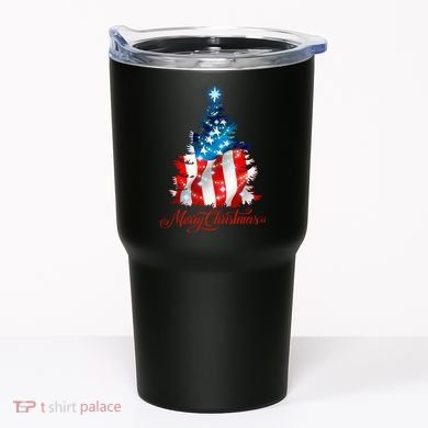 Merry Christmas American Flag Christmas Tree Tumbler