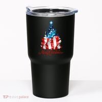 Merry Christmas American Flag Christmas Tree Tumbler thumb 0