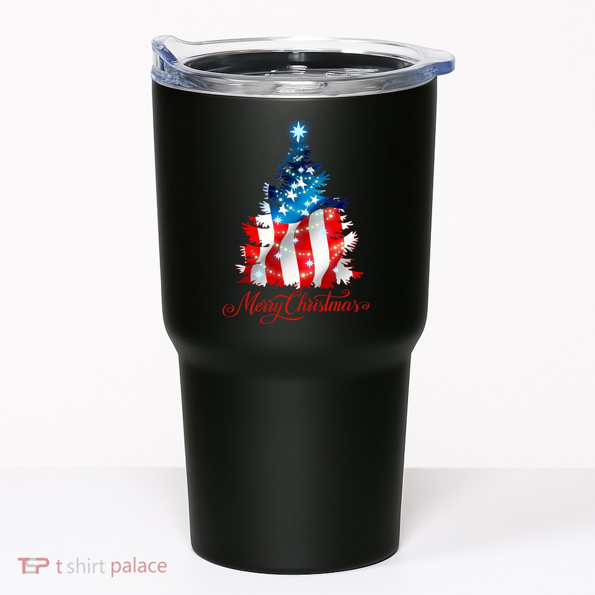 Merry Christmas American Flag Christmas Tree Tumbler