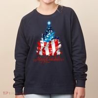 Merry Christmas American Flag Christmas Tree Women's Sweatshirt thumb 0