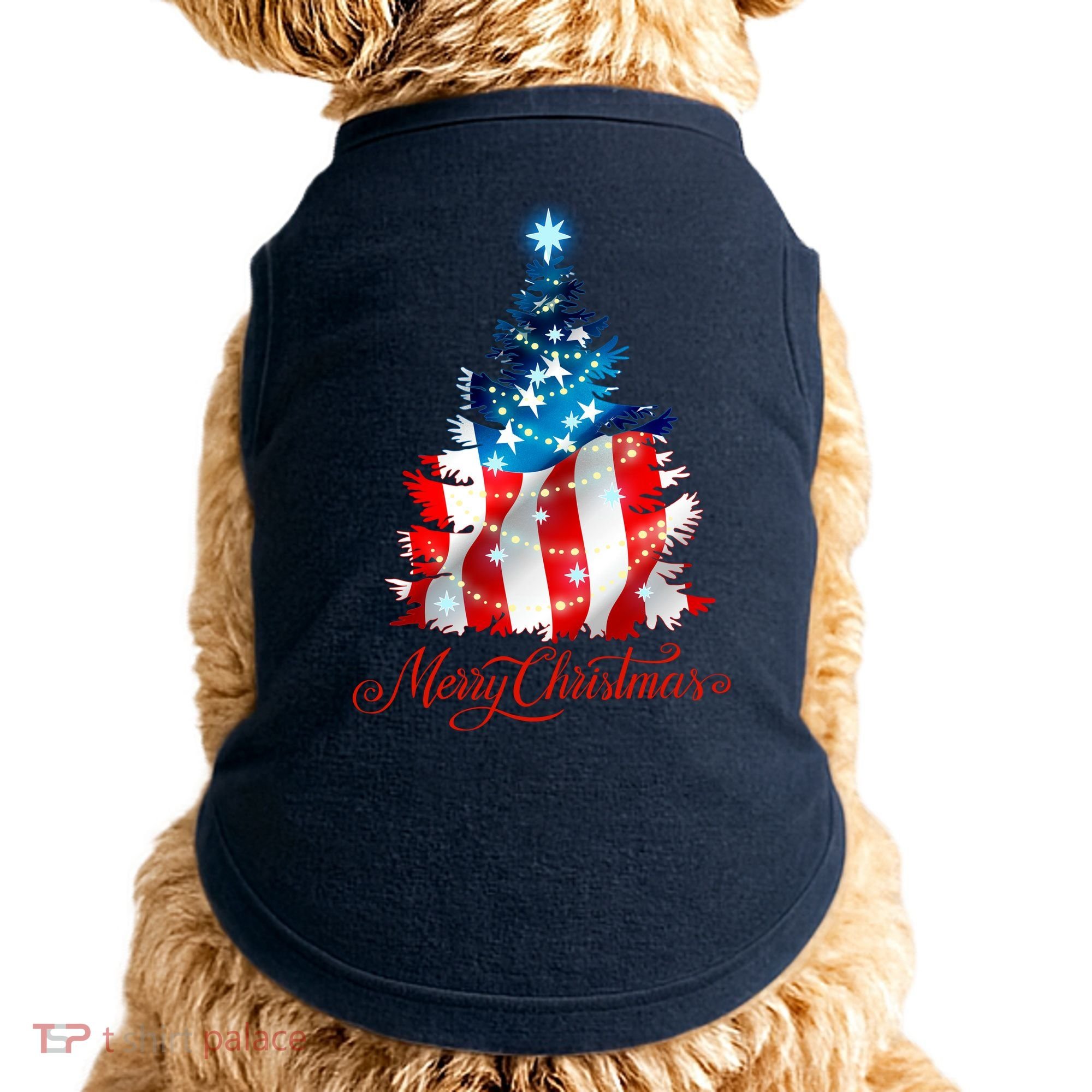 Merry Christmas American Flag Christmas Tree Doggie Tank