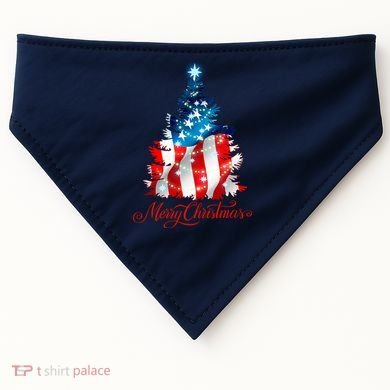 Merry Christmas American Flag Christmas Tree USA-Made Doggie Bandana
