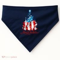 Merry Christmas American Flag Christmas Tree USA-Made Doggie Bandana thumb 0