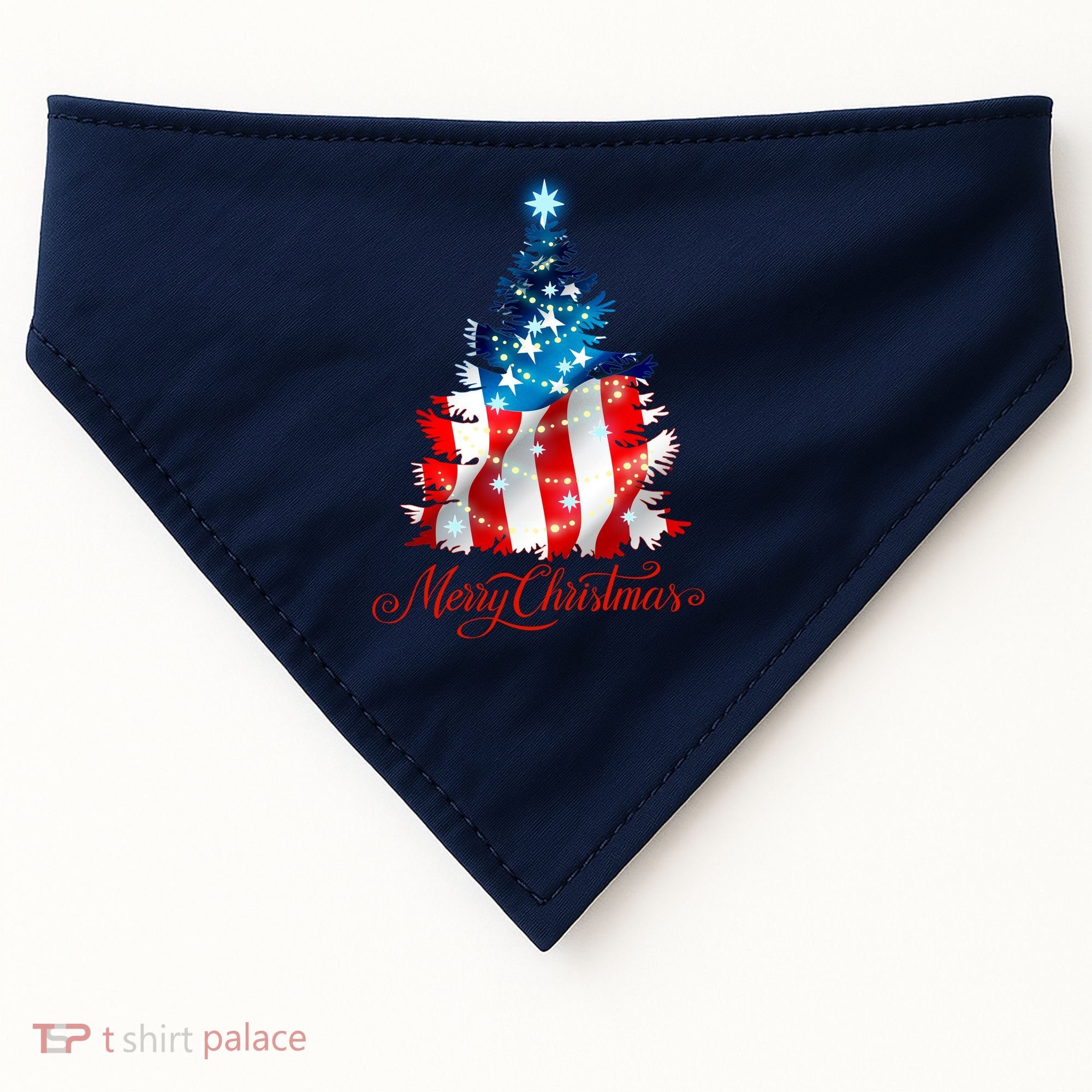 Merry Christmas American Flag Christmas Tree USA-Made Doggie Bandana