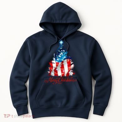 Merry Christmas American Flag Christmas Tree Hoodie