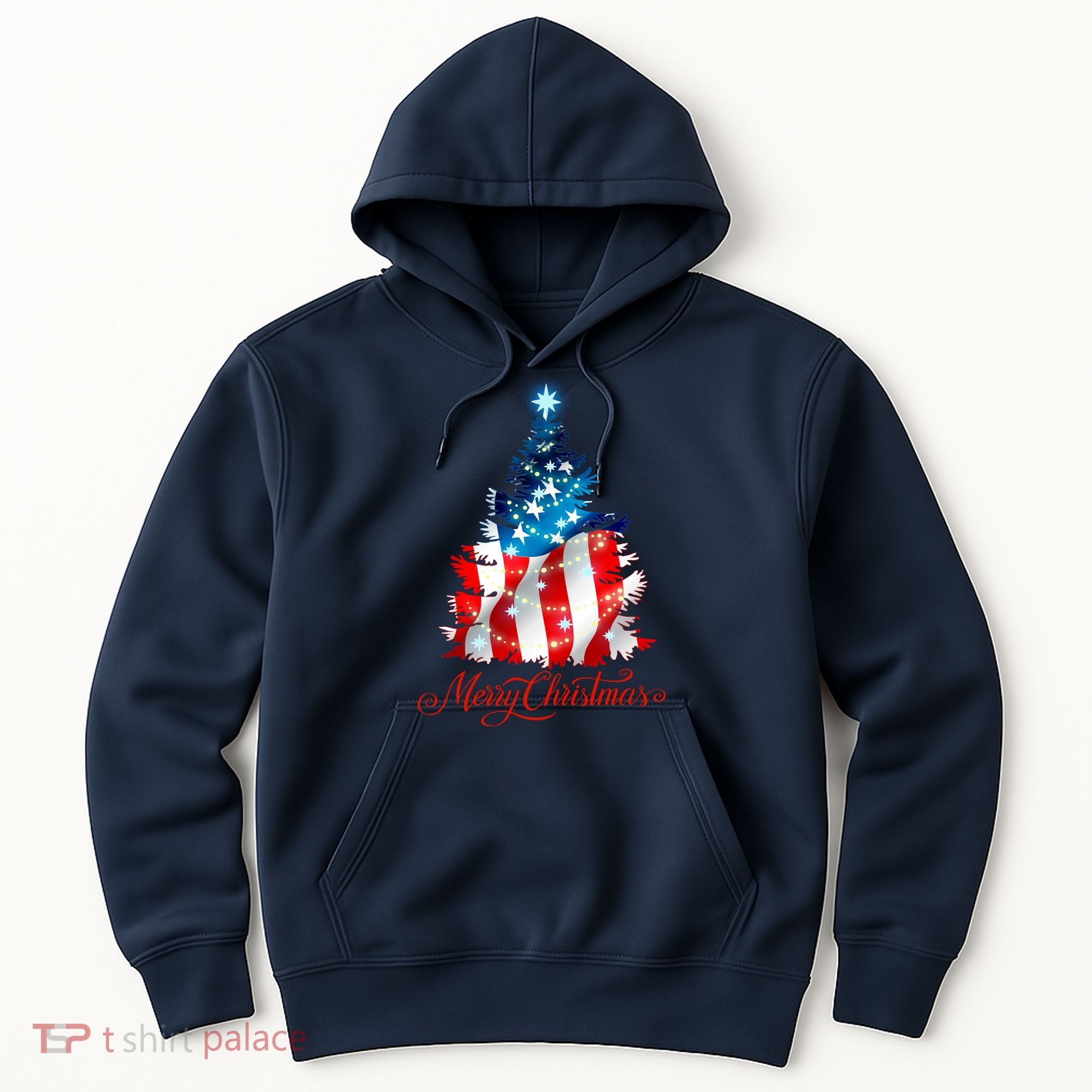 Merry Christmas American Flag Christmas Tree Hoodie