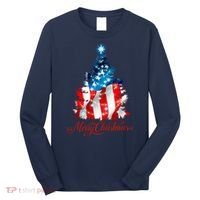 Merry Christmas American Flag Christmas Tree Long Sleeve Shirt thumb 0