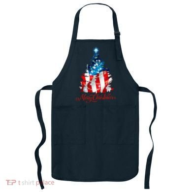 Merry Christmas American Flag Christmas Tree Apron