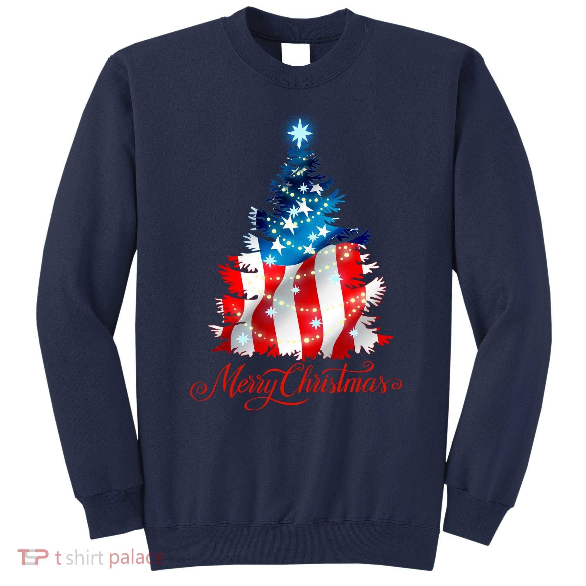 Merry Christmas American Flag Christmas Tree Sweatshirt