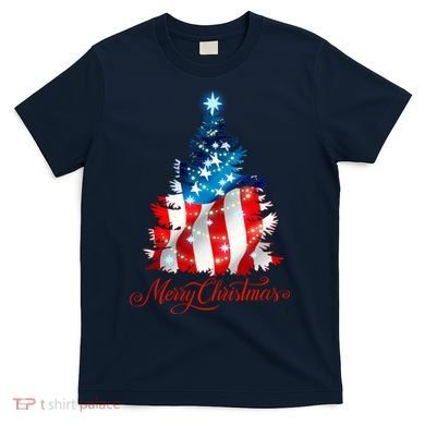 Merry Christmas American Flag Christmas Tree T-Shirt