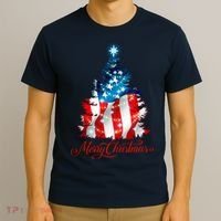Merry Christmas American Flag Christmas Tree T-Shirt thumb 3