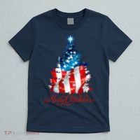 Merry Christmas American Flag Christmas Tree T-Shirt thumb 5