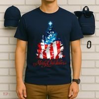 Merry Christmas American Flag Christmas Tree T-Shirt thumb 6