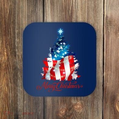 Merry Christmas American Flag Christmas Tree Coaster