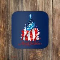 Merry Christmas American Flag Christmas Tree Coaster thumb 0