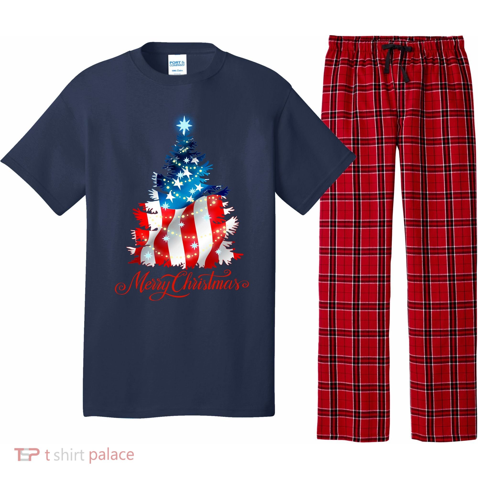 Merry Christmas American Flag Christmas Tree Pajama Set