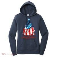 Merry Christmas American Flag Christmas Tree Women's Hoodie thumb 0