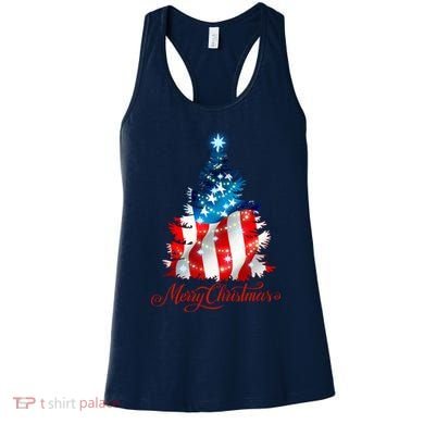 Merry Christmas American Flag Christmas Tree Women's Tank Top