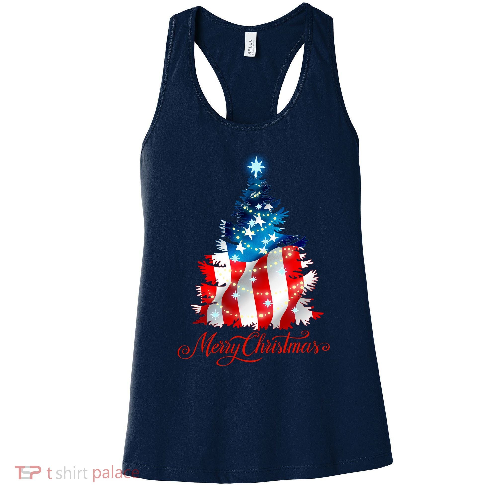 Merry Christmas American Flag Christmas Tree Women's Tank Top
