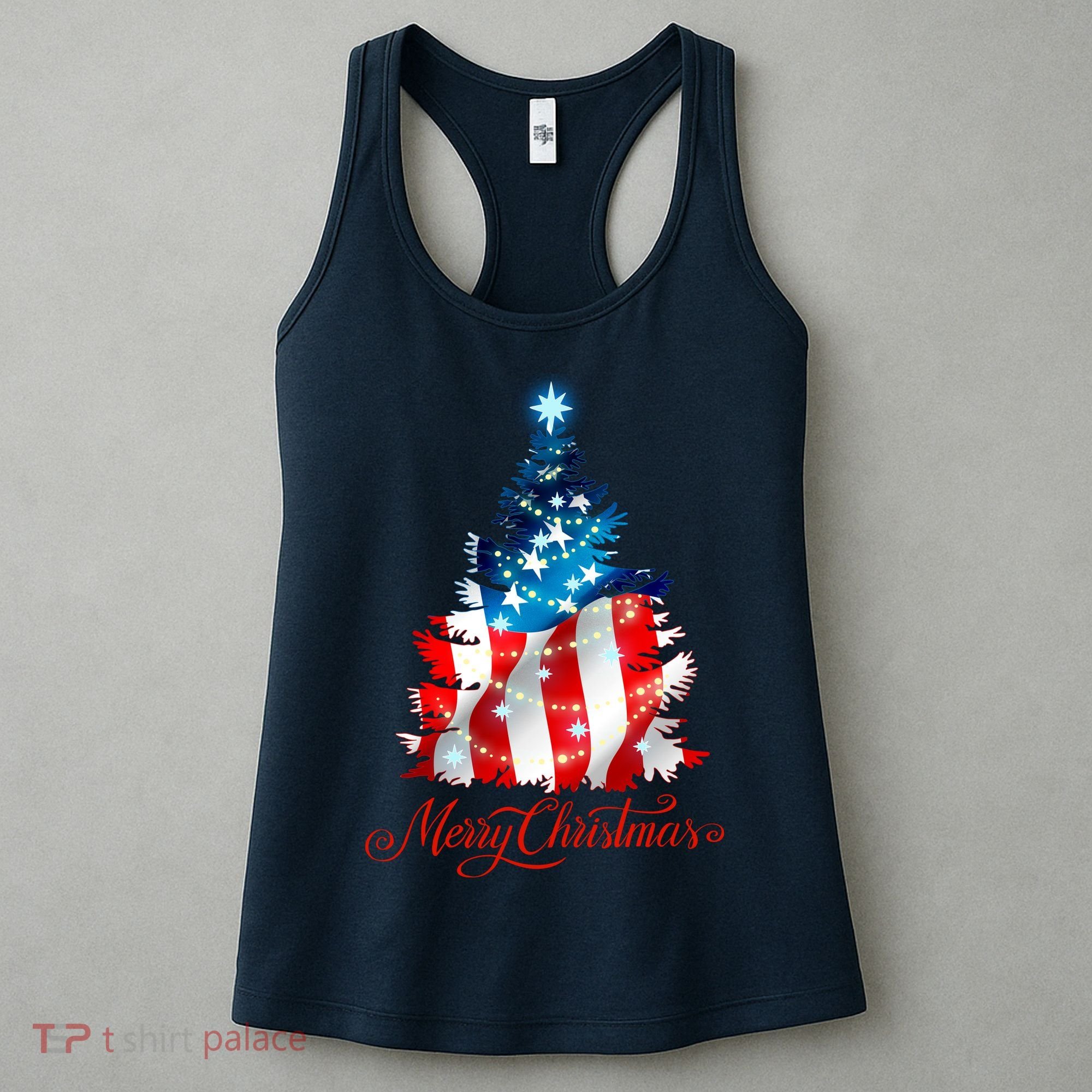 Merry Christmas American Flag Christmas Tree Women's Tank Top