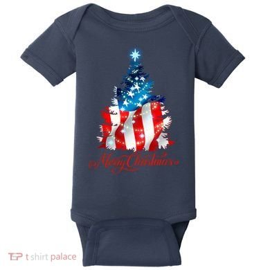 Merry Christmas American Flag Christmas Tree Baby Bodysuit