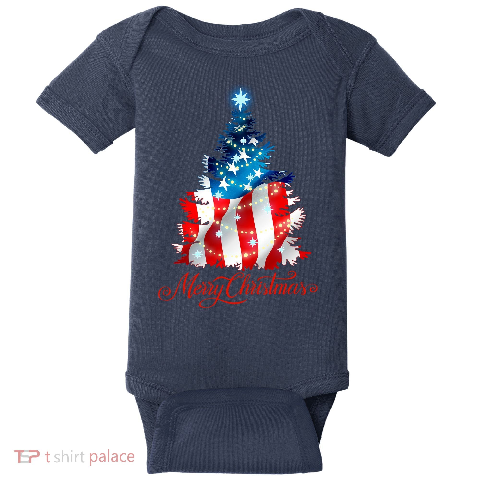 Merry Christmas American Flag Christmas Tree Baby Bodysuit
