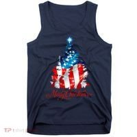 Merry Christmas American Flag Christmas Tree Tank Top thumb 0