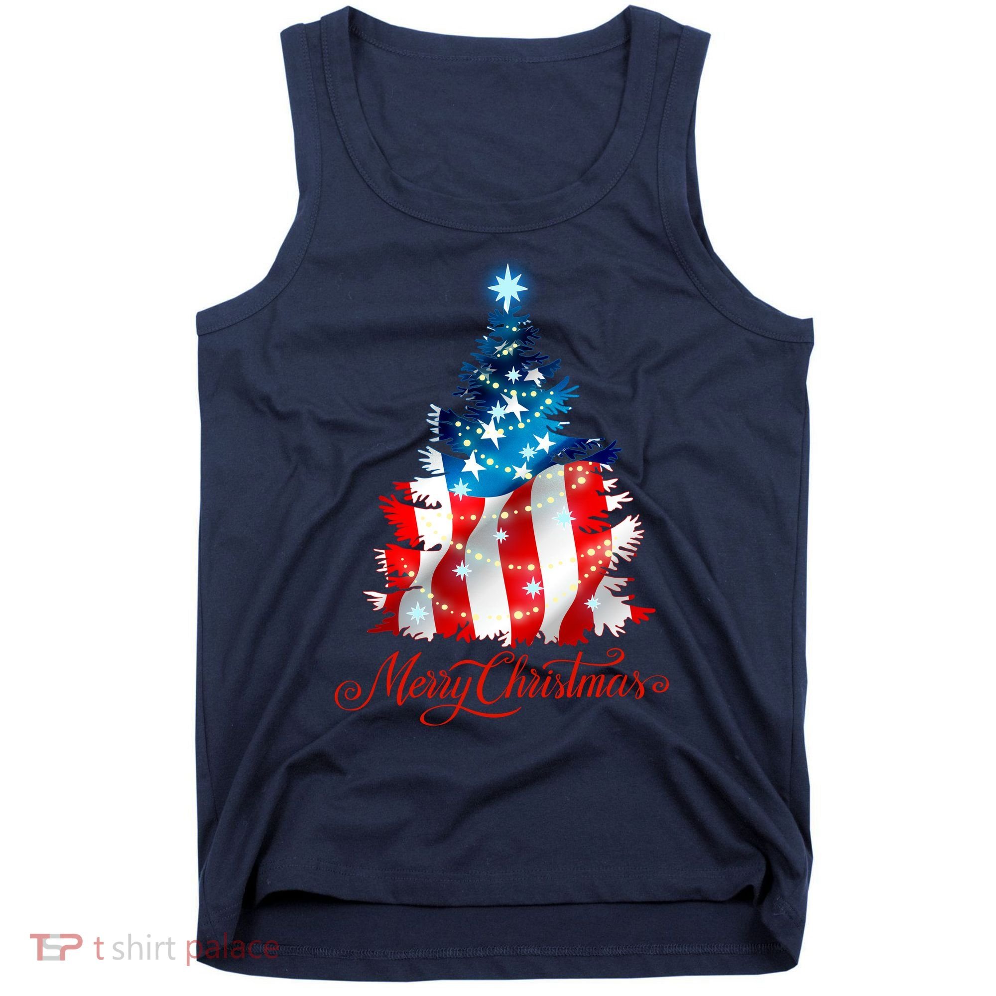 Merry Christmas American Flag Christmas Tree Tank Top