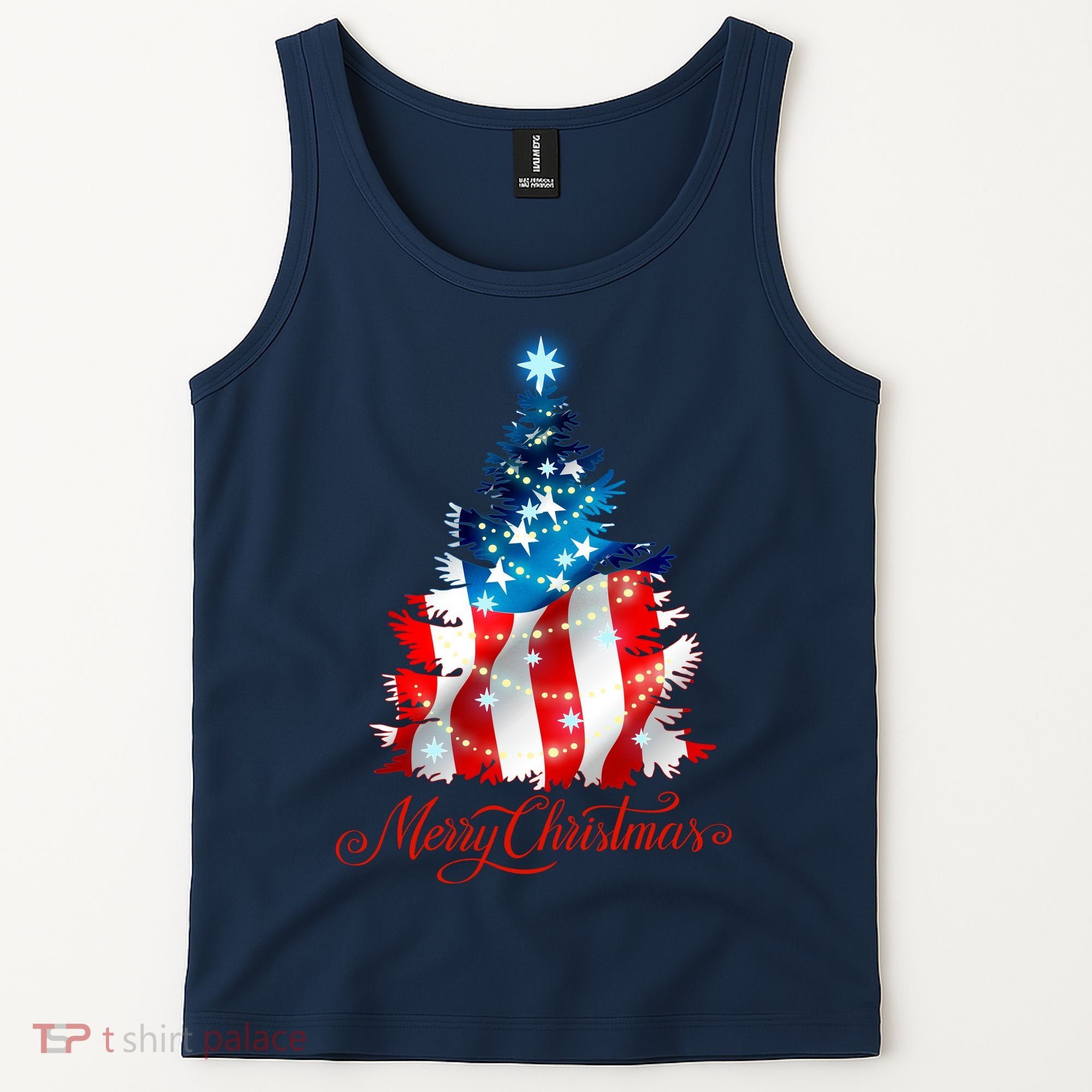 Merry Christmas American Flag Christmas Tree Tank Top