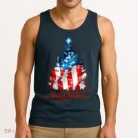 Merry Christmas American Flag Christmas Tree Tank Top thumb 3