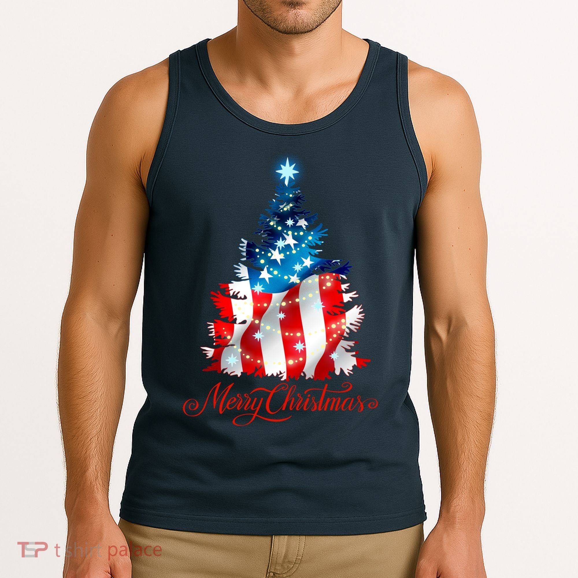 Merry Christmas American Flag Christmas Tree Tank Top