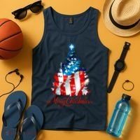 Merry Christmas American Flag Christmas Tree Tank Top thumb 4