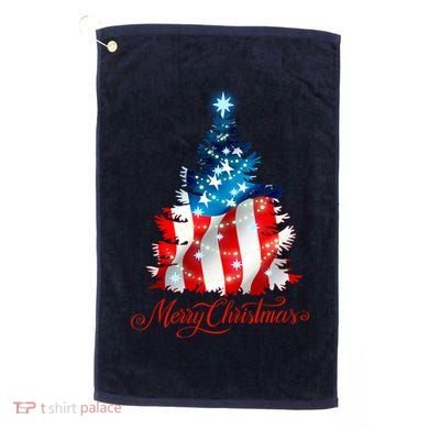 Merry Christmas American Flag Christmas Tree Golf Towel