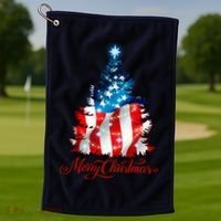 Merry Christmas American Flag Christmas Tree Golf Towel thumb 1