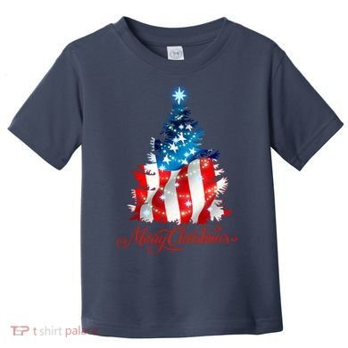 Merry Christmas American Flag Christmas Tree Toddler T-Shirt