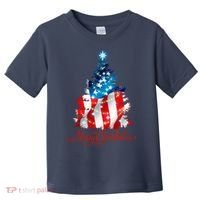 Merry Christmas American Flag Christmas Tree Toddler T-Shirt thumb 0