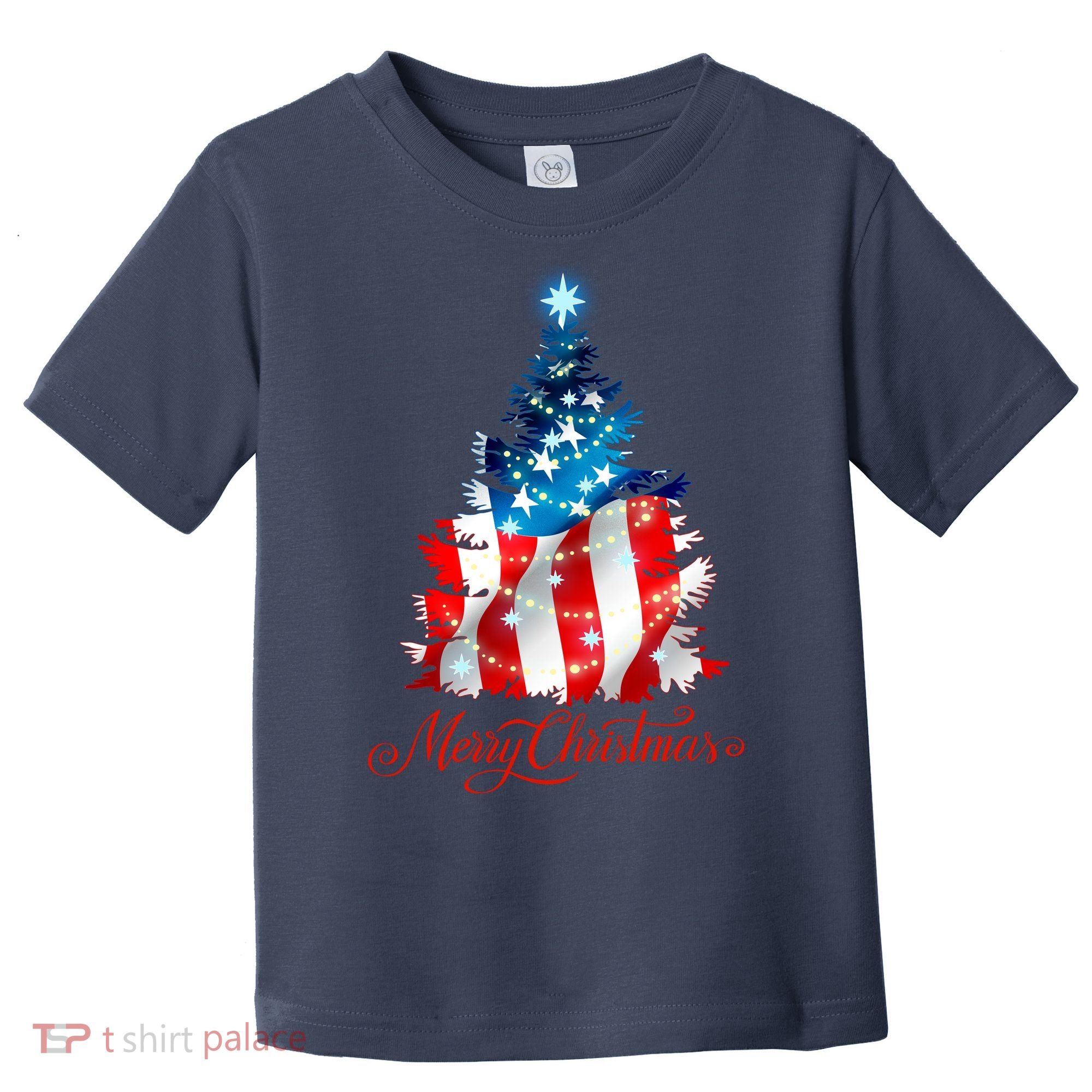 Merry Christmas American Flag Christmas Tree Toddler T-Shirt