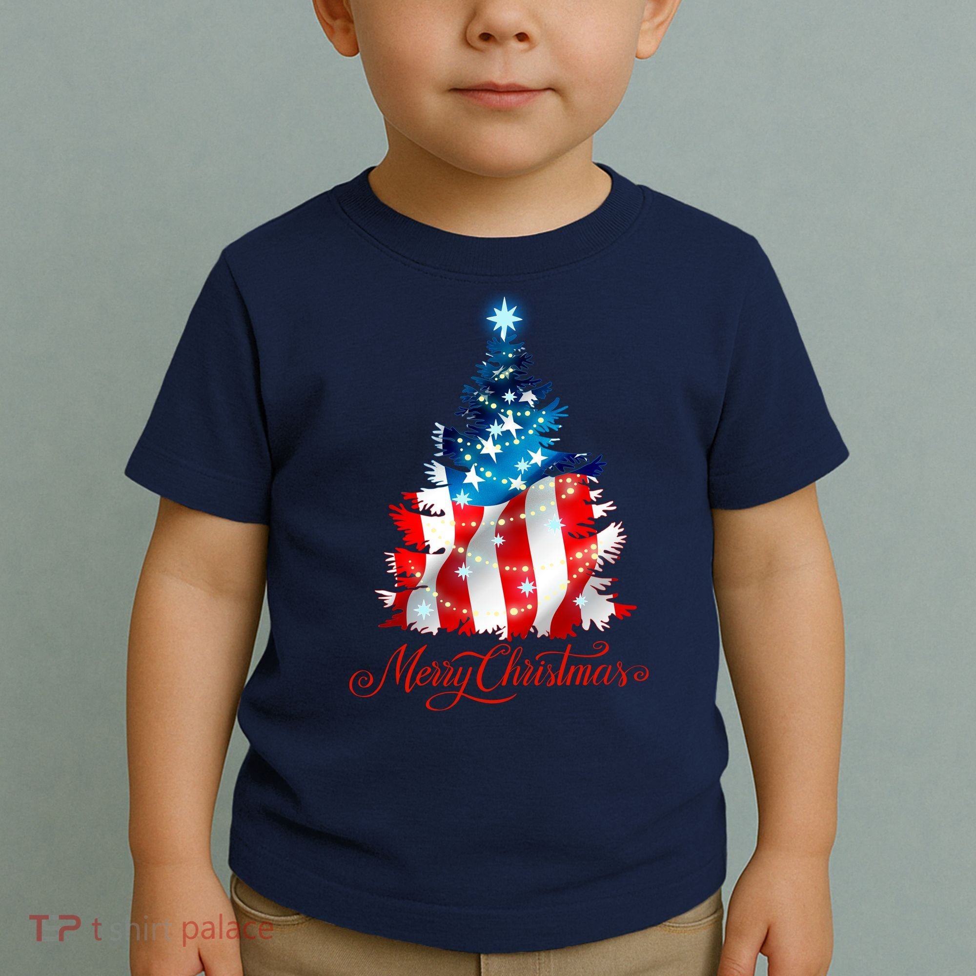 Merry Christmas American Flag Christmas Tree Toddler T-Shirt