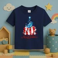 Merry Christmas American Flag Christmas Tree Toddler T-Shirt thumb 3
