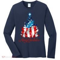 Merry Christmas American Flag Christmas Tree Women's Long Sleeve Shirt thumb 0