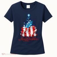 Merry Christmas American Flag Christmas Tree Women's T-Shirt thumb 0