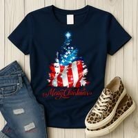 Merry Christmas American Flag Christmas Tree Women's T-Shirt thumb 3