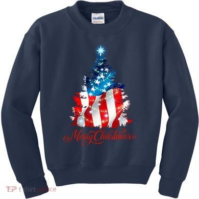 Merry Christmas American Flag Christmas Tree Kids Sweatshirt
