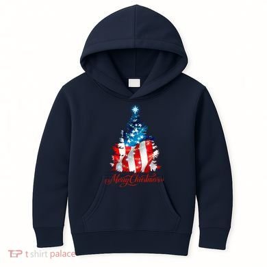 Merry Christmas American Flag Christmas Tree Kids Hoodie