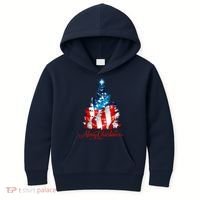Merry Christmas American Flag Christmas Tree Kids Hoodie thumb 0