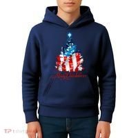 Merry Christmas American Flag Christmas Tree Kids Hoodie thumb 4