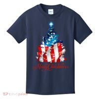 Merry Christmas American Flag Christmas Tree Kids T-Shirt thumb 0